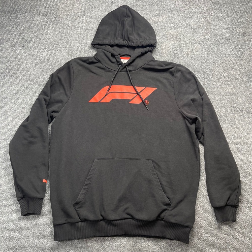 Puma F1 Formula 1 Logo Hoodie Mens XL Black Red Racing Pullover Sweatshirt